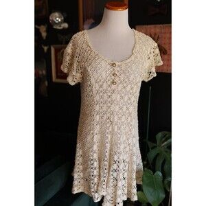 Vintage Mimosa Crochet Y2K 90s Cottagecore Fairy Fairycore M Ivory Dress